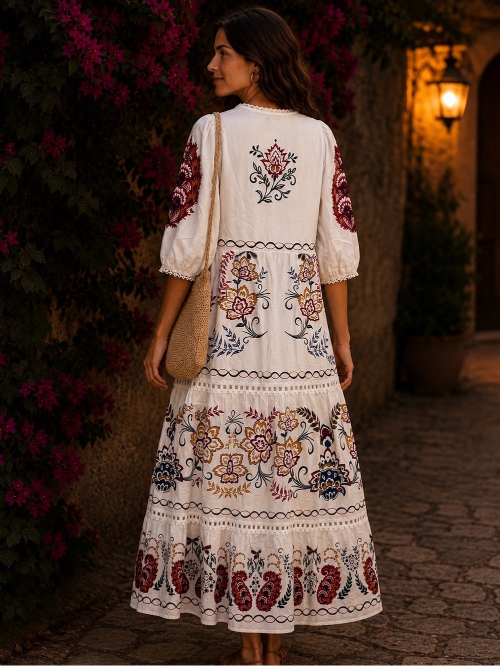 Calypso St. Barth Cream Linen Maxi Dress with Multicolor Floral Embroidery - Picture 2 of 4